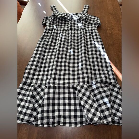 J.Crew Gingham Ruffle Midi Dress Size 12 Black White Check Cotton Lined Summer - Picture 7 of 11